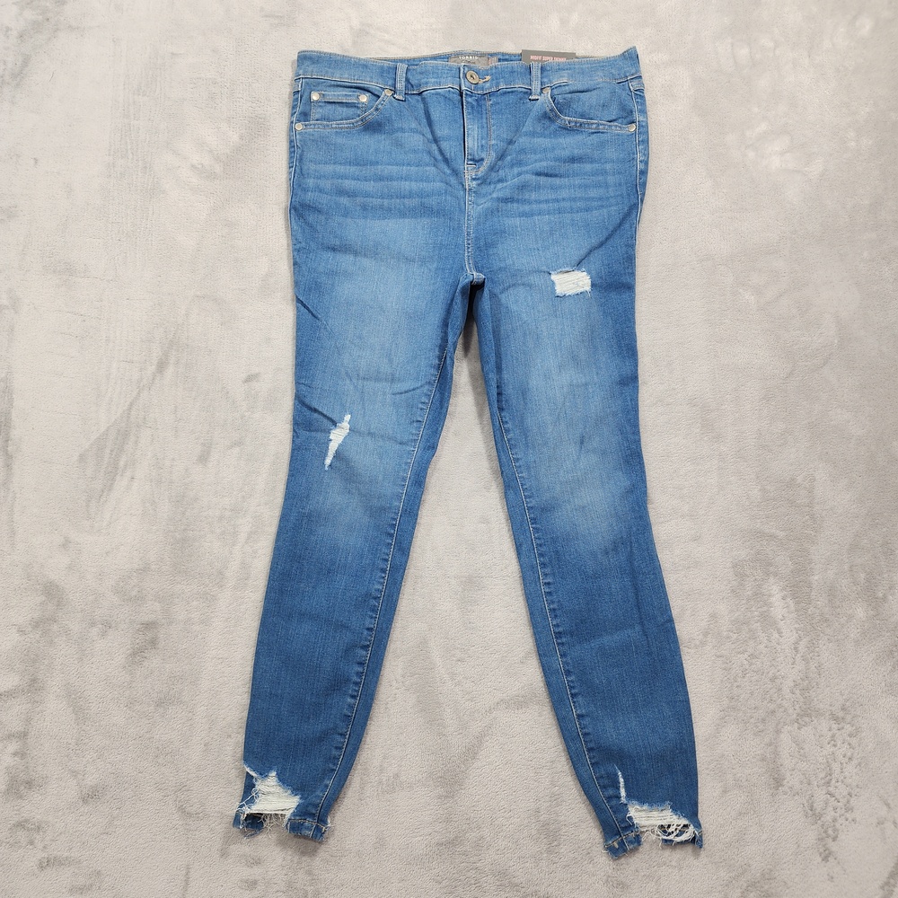 NEW Torrid Jeans Women 18 Blue Midfit Super Skinny Raw Hem Hip Hugger Distressed
